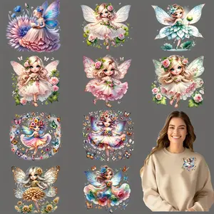 12pcs Spring Fairy DTF Heat Transfer Stickers, Multicolor Water-Activated Patches with Floral, DIY Rose Flower and Nature Designs for DIY T-Shirts, Jeans, Masks, Backpacks - Whimsical Clothing Decor, Plastic Patches