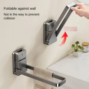 Foldable Suction Cup Towel Rack - No-Drill Aluminum Bathroom Organizer for Hand Towels, Jewelry & Hair Accessories, Space-Saving Countertop Storage with Strong Adhesive Mount, Modern Design for Vanity & Mirror, Towel Holder for Bathroom, Sleek Metallic