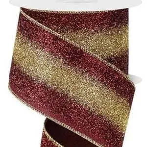 2.5" x 10yd Gradient Glitter Burgundy/Gold