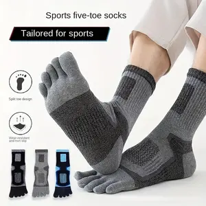 6 Pairs of Men'S Five-Toe Sports Socks, Cycling Socks That Are Sweat-Absorbing, Durable Sailor Socks, Outdoor Hiking Socks for Men, Medium-Length Socks, One Size Fits All (7-11), Sweat-Resistant