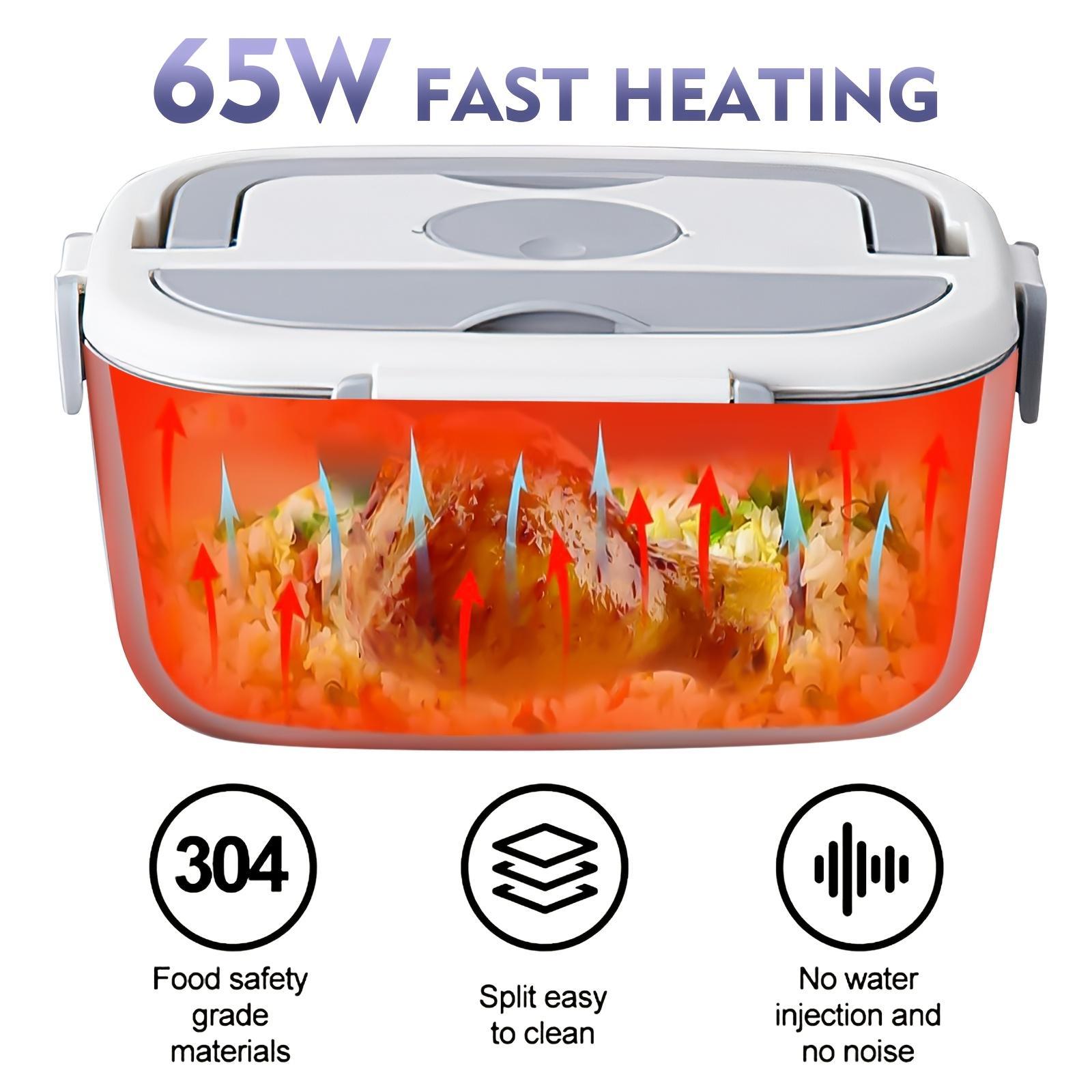 3-in-1 Lunch Box Food Warmer, 65W, Leak Proof, 50.72oz Detachable, 110V/12V/24V for Work/Auto/Outdoor with Fork Spoon and Tote Bag