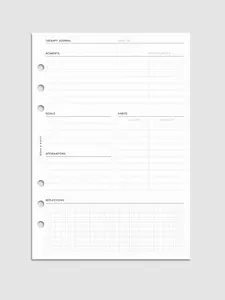 Therapy Planner Inserts - Blank Design with Sections for Debriefing, Motivational, Goals, Attendance, and Reflections