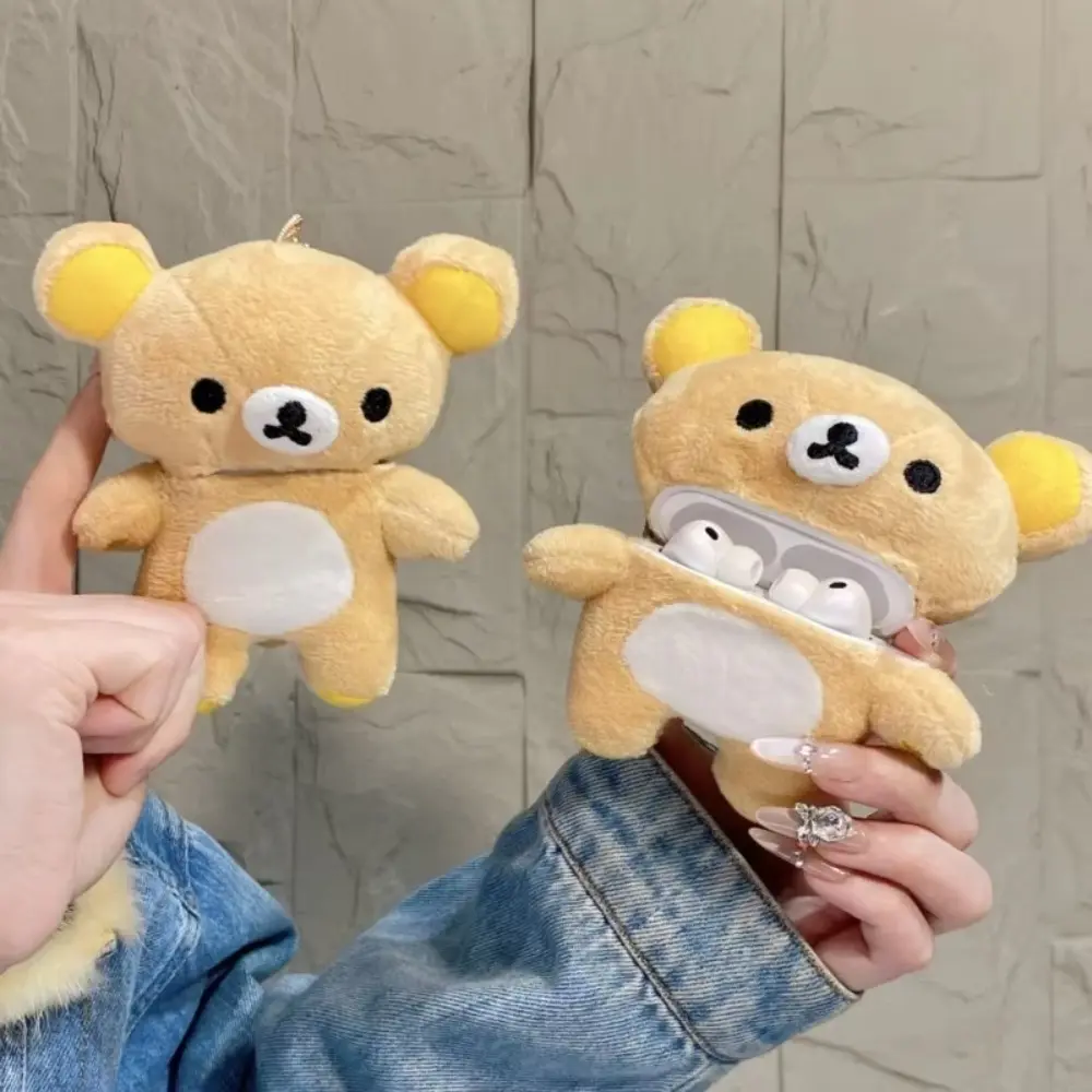 Cute 3D Cartoon Rilakkuma Plush Case for Airpods 1234ProPro2Pro3, Soft Bear Cover with Keychain Kawaii Gift