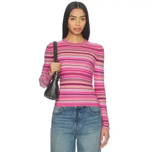 PISTOLA Madison Long Sleeve Crew Neck Sweater in Pink Brown Multi