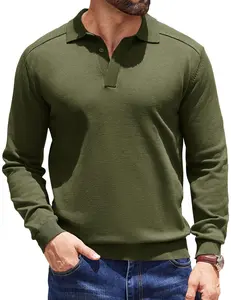 COOFANDY Mens Knit Polo Sweater Long Sleeve Collared Polo Hidden Button Casual Pullover Sweaters