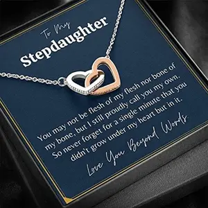 To My Stepdaughter Necklace, Stepdaughter Birthday, Step daughter Wedding Gift, Bonus Daughter, Step Daughter Jewelry, Unbiological Daughter, Interlocking Hearts Necklace So never forget for a single. Necklace Jewelry With Meaningful Messages Card & Box