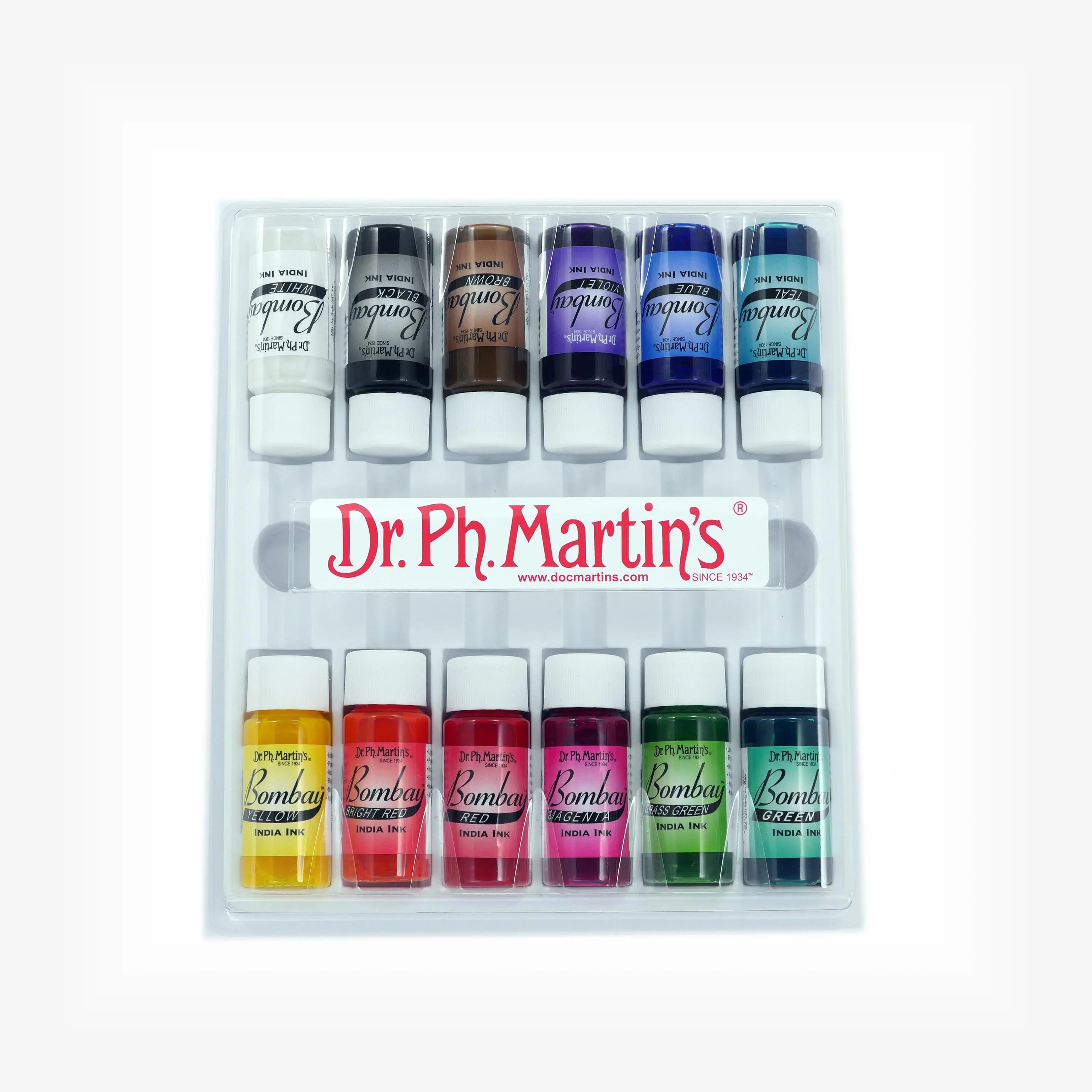 Dr. Ph. Martin's Bombay India Ink (Set 1) Ink Set, ½ US fl oz, 1 Set of 12 Bottles