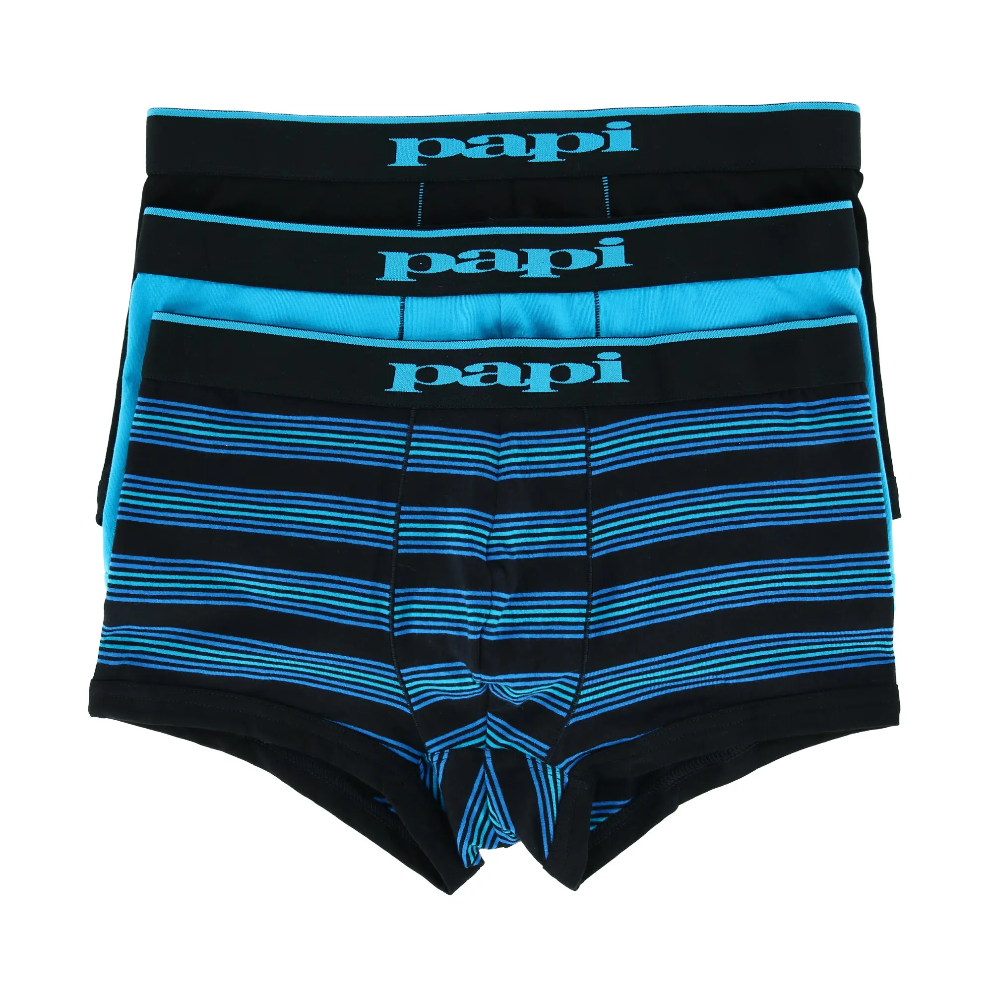 Papi Men's Brazilian Cut Stripe and Solid Underwear Trunks (3 Pack), Boxer Briefs