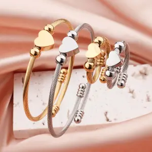 Braided heart-shaped ring bracelet set stainless steel bracelet peach heart hand jewelry daily matching