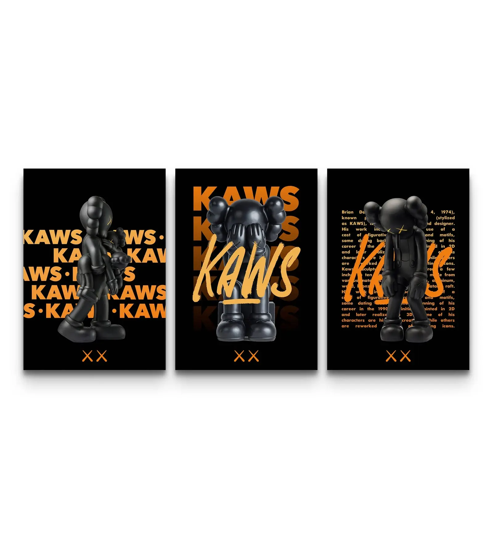 KAWS Signature Orange Edition Wall Art – Set of 3 Prints Poster