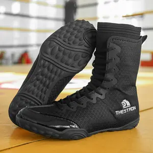 New Men Quality Boxing Shoes Professional Boxing Sneakers Flighting Footwears Male Wrestling Shoes Top Quality Fighting Shoe High-Top Boxing Wrestling Shoes Weightlifting Training Shoes Large Anti-Slip Indoor Training Boots Men Boxer Shoes