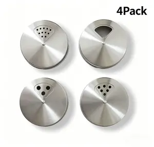 Set of 4 stainless steel adjustable spice lids, designed for standard-mouth Mason jars—a 2-in-1 lid that combines pouring and shaking functions, made of rust-resistant metal, and ideal for storing spices, powders, coffee, salt, pepper, and more