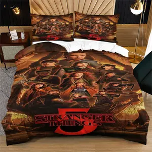Stranger Things Themed Bedding Set,Soft Duvet Cover Pillowcase,Suitable for Teenagers and Adults,Bedroom,Dormitory Decoration Bedding,Including 1 Duvet Cover and 1 or 2 Pillowcases Without Core and Pillow