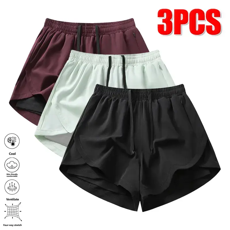 Women's 3-Pack Anti-Exposure Dolphin Shorts - Quick Dry, Breathable, Faux 2-Piece, Athletic Cut, Gym Training Shorts for Running/Fitness, Athletic Cut Shorts