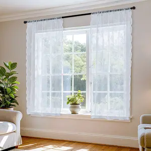 Lace Window Screen, White Window Screen, Lace Curtain Window Fabric, Water Wave Hollow Translucent Curtain