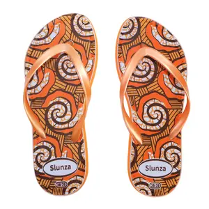 slunza Women's Fashion Athletic Sandals – Lightweight Summer Beach Slides, Cute Non-Slip Pool Flip Flops, Comfortable Walking Shoes with Orange White Print Design