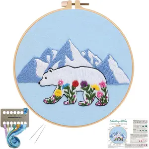 Embroidery Kits for Beginners, Stitch Kit for Adults,DIY Needlepoint with Glacial Polar Bear and