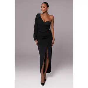 Black Evita Linen Draped Dress