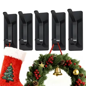 Auxmir Self Adhesive Hooks for Hanging 15lb, Stainless Steel Wall Hooks for Coat and Towel, Waterproof Oilproof Rustproof Adehesive Door Hanger for Bathroom Shower Kitchen Office RV, Black, 5 Pack