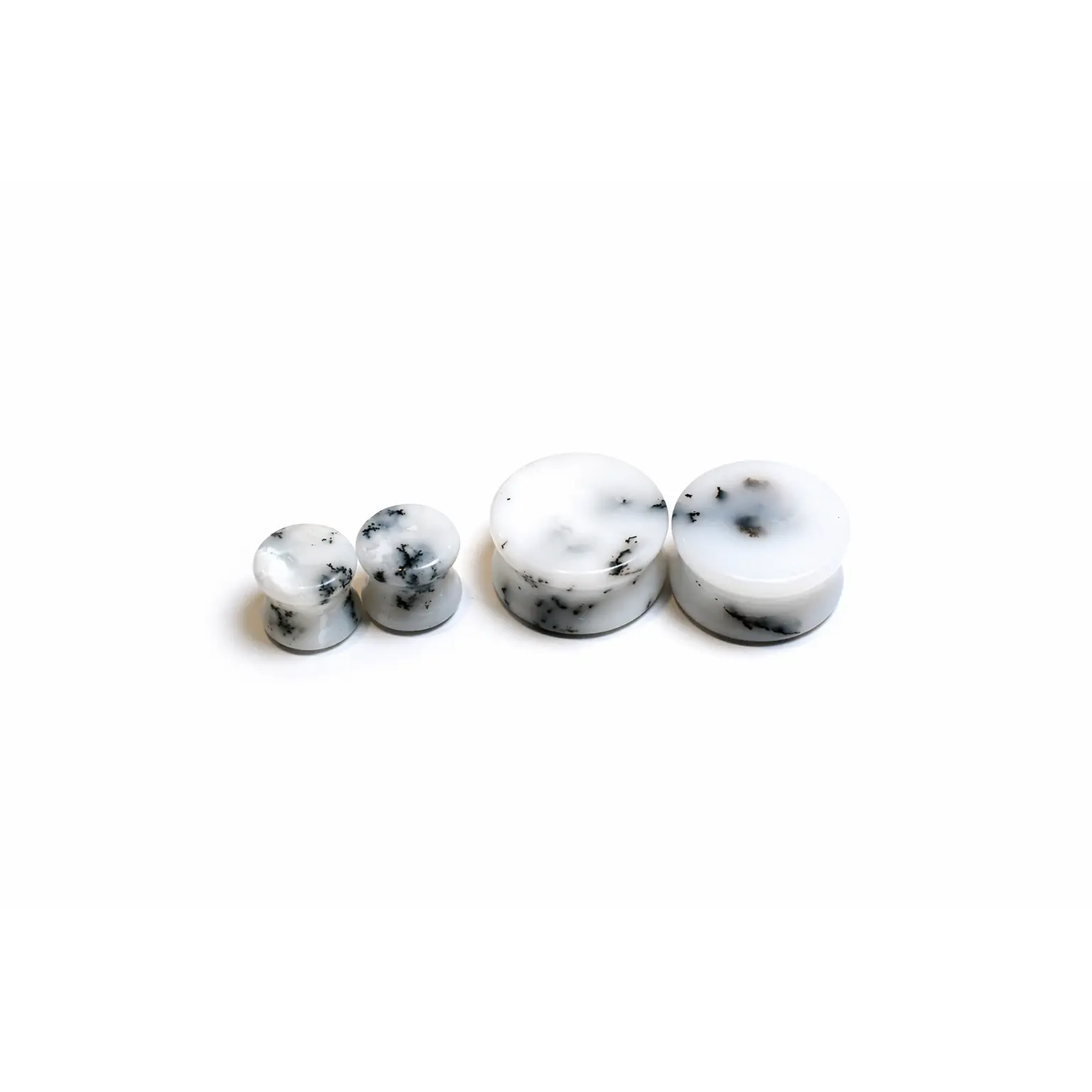 White Dendritic Agate Stone Double Flares for Gauged Ears