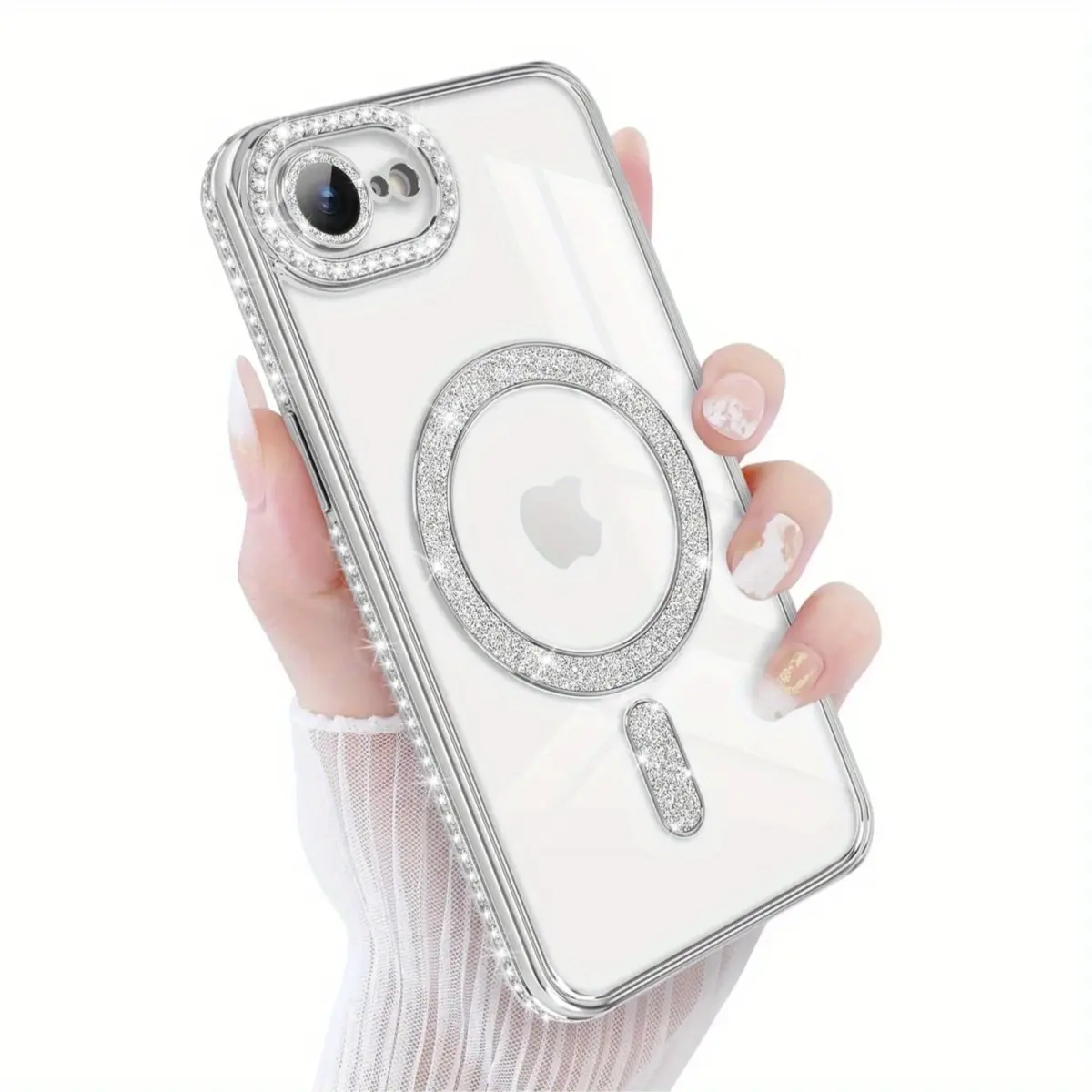 3pcs [1 Phone Cover with 2 Clear Screen Protectors] New Design Magnetic Transparent Bling Crystal Protective Phone Cover Casing Compatible with for iphone 17 16 15 14 13 12 11 16E Accessories