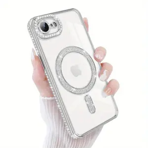 3pcs [1 Phone Cover with 2 Clear Screen Protectors] New Design Magnetic Transparent Bling Crystal Phone Cover Compatible with for iphone 17 16 15 14 13 12 11 16E