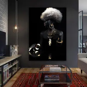 Living Room Wall Art, African Woman Printing, African Girl Print, Modern Wall Art, Gold And Black Wall Art
