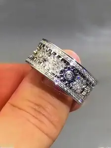 Anti-Anxiety Ring, Stress Relief Fidget Spinner Ring, Unisex Stainless Steel Rotating Gear, Diamond Accent, Meditation Aid