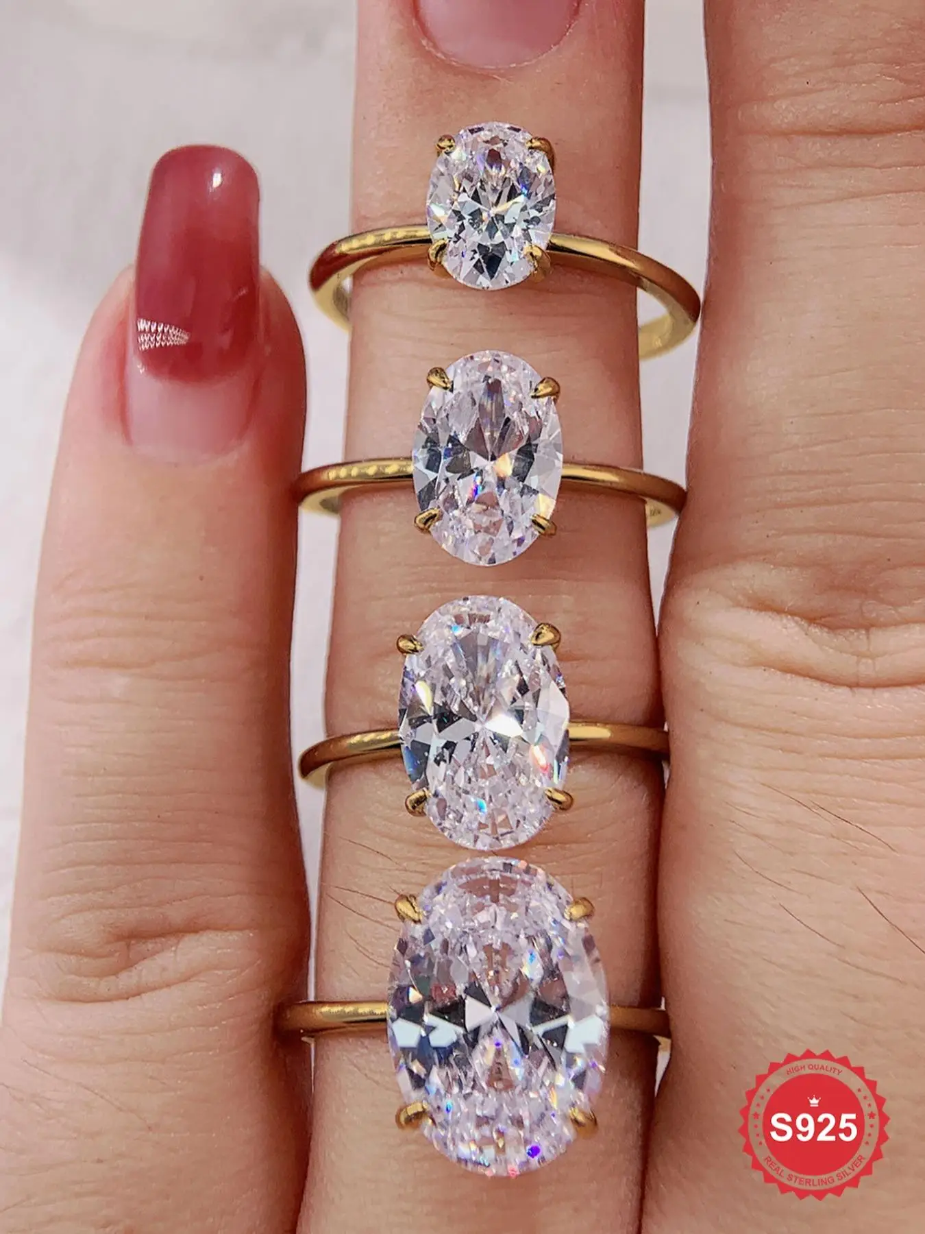 S925 Sterling Silver Oval Shaped Artificial Zircon Ring, Luxury Bridal Engagement Ring for Women, Trendy All-match & Exquisite Jewelry for Birthday Gi