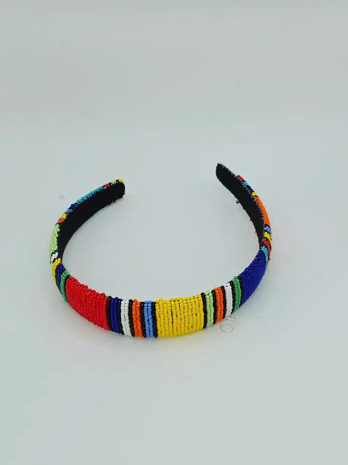 Women's Stylish Fashion Wide Beaded Band, Handmade African Hair Accessory with Colorful Beadwork, Large Size - Length 390mm, Width 30mm, Long Length, Female, Wide Headband, Colorful Beads