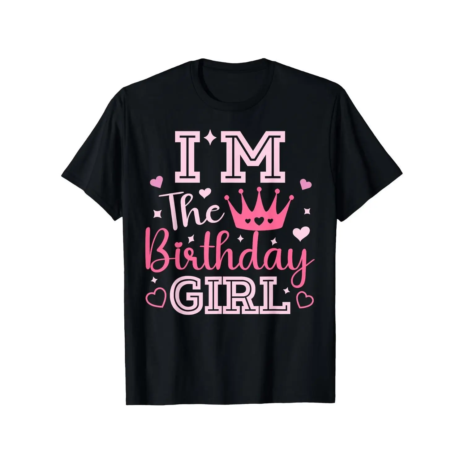 Summer t Shirts Men's & Girls' I'm the Birthday Girl T-Shirt - Black with Pink Lettering & Birthday Party Design - Soft Breathable 180gsm Cotton Crew Neck Short Sleeve - Matching Family Party Outfits