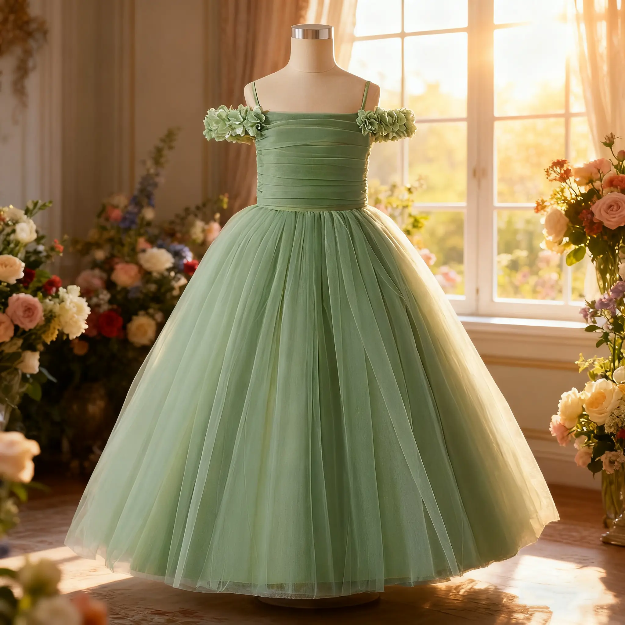 690 Children's dress piano performance costume flower girl wedding dress little girl host dress princess dress