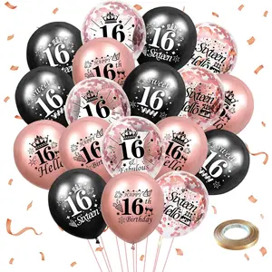 Rose Gold 16th Birthday Balloons, 18Pcs 12 Inch Sweet 16th Birthday Decorations Cheers to 16 Years Old Confetti Balloons Party Favors Supplies
