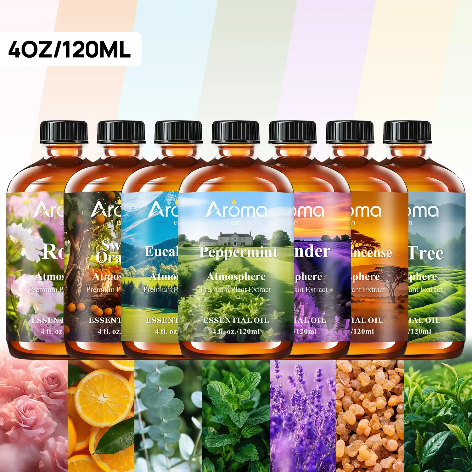 4OZ Natural Essential Oils for Aromatherapy- Lavender, Peppermint, Eucalyptus, Frankincense Home Fragrances Scented Oils For Flavored Air, Diffusers Fir