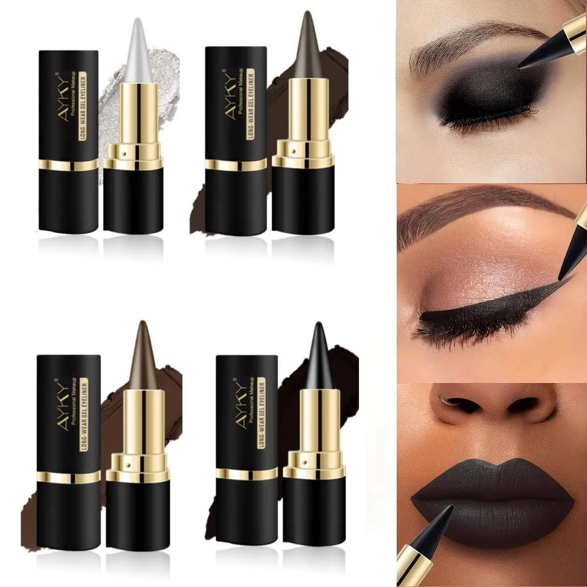 4-Pack Waterproof Gel Eyeliner Pencils, Silvery, Natural Eyeliner Cream, Makeup Set for Eyes, Face Paint Sticks, Eye Makeup Products