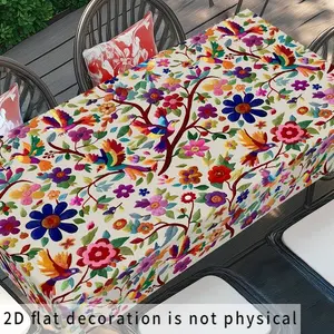 2D Flat 1pc Retro Floral Tablecloth, Colorful Floral Table Cover, Picnic Table Cover - Suitable for Indoor/outdoor Use, Day of The Dead Decoration, Kitchen and Courtyard Decoration, Indoor Dining Decoration, Decorative Tablecloth
