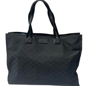Pre-owned GUCCI Nylon Tote Bags Handbag Black GG G25112429
