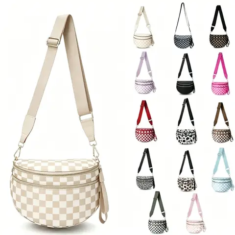 2026 New Women Checkered Nylon Fanny Pack | Y2K Trendy Crossbody Belt Bag | Adjustable Strap Sling Purse | Large Capacity Lightweight Waist Pouch | Casual Hands-Free Bum Bag for Street Style, Daily Errands, Summer Vacation & Outdoor Fes,cospla,jean,,tote,