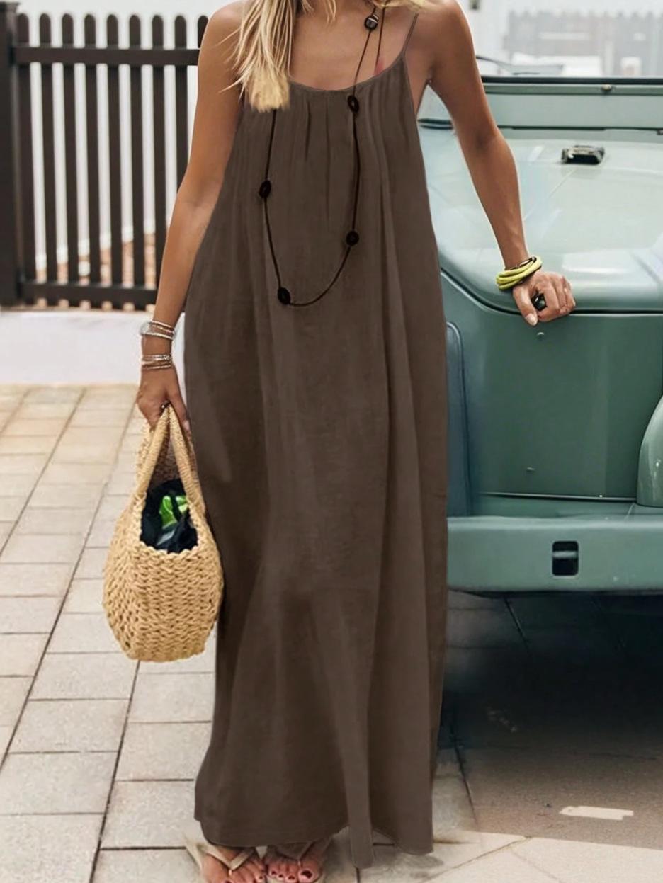 2026 New women’s Backless Cami Lounge Dress, Loose Fit Sleeveless Long Sundress, Elegant Summer Sleepwear, Homewear & Beach Cover-Up, Solid Color Back Tie Dress