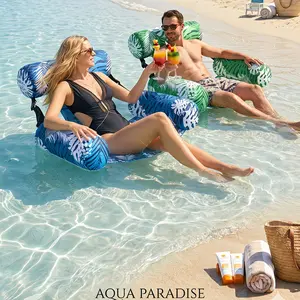 Stylish Summer Inflatable Hammock Lounger, 2 Pack Foldable Water Floating Chair with Headrest Armrest, Durable PVC Beach Pool Accessory
