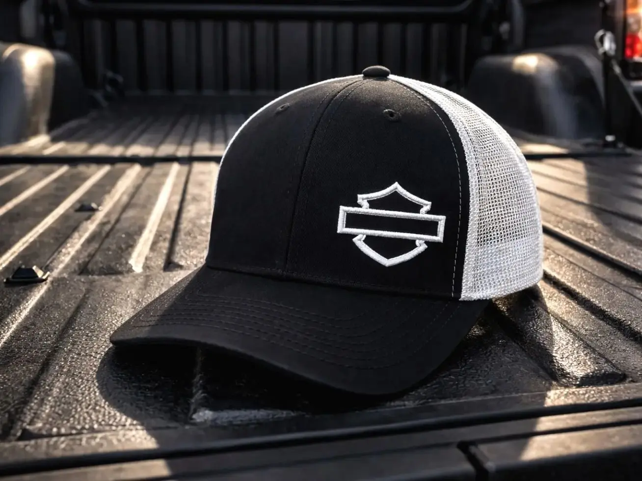 Barand Shield Inspired Trucker Hat, Black Mesh Snapback Cap, Motorcycle Rider Hat, Biker Gift for Men, Adjustable Trucker Cap
