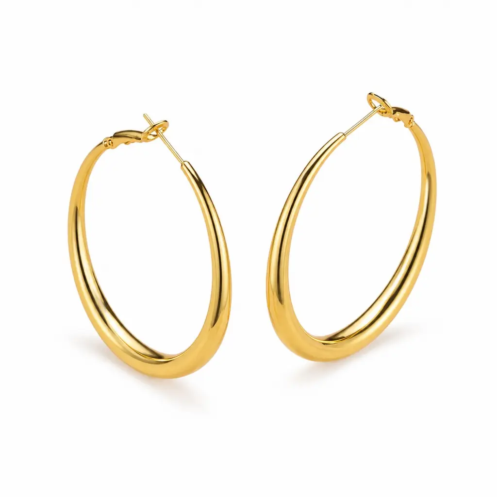 Women's Gold Plain Ring Hoop Costume Earrings - Classic Design, Everyday Wear Fashion Accessory