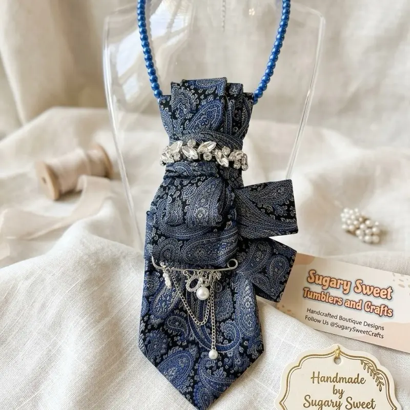 Silk Paisley Tie Necklace, Elegant Fashion Accessory, Ideal Choice for Ceremony, Business Occasions