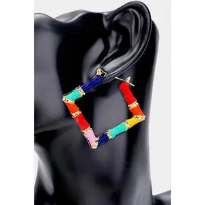 Small Bamboo Square Earrings Multi