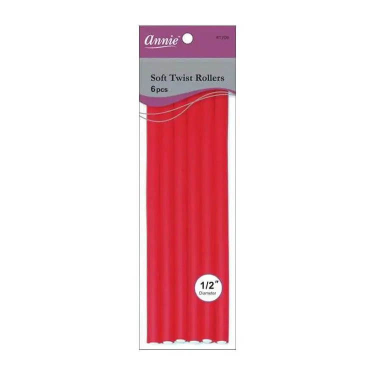 Heatless Soft Twist Foam Hair Rollers for Overnight Curls, 1/2 in Flexible Rods for Small Curly Locks, Red Haircare Styling Tool, 6-Piece Pack, Annie, Heatless Waves, Bouncy Curls, Small Curls