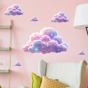 2 Piece 3D Cloud Space Theme Design Starry Sky Wall Stickers, Self-Adhesive Removable Waterproof DIY Home Decor, Bedroom Living Room Bathroom Art Decals Decorative Decal