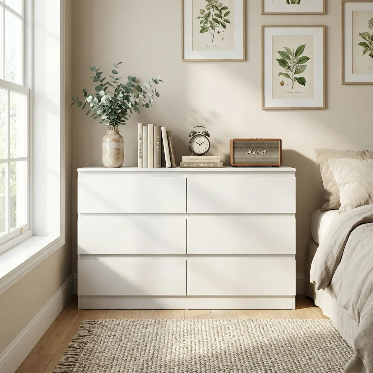 6-Drawer Modern Bedroom Dresser - Wood Storage Cabinet with Concealed Handles, Spacious Countertop, Deep Drawers for Closet Storage, Collectibles, Small Room Ideas (Bedroom, Living Room)