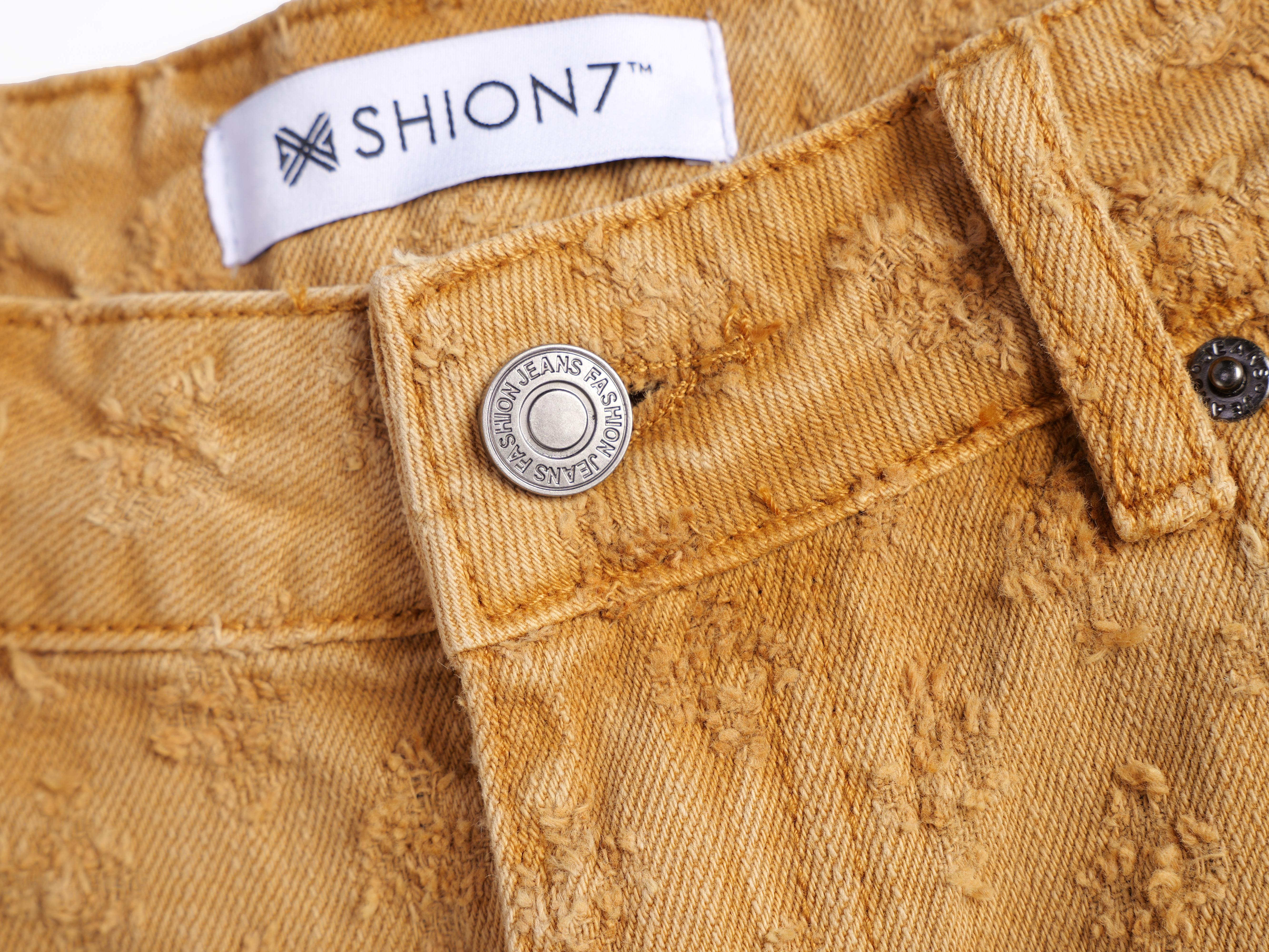 Ripped Wash Beige Jeans Shorts Men, Straight Leg Loosen Fit Knee Length Colored Trousers