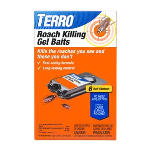 TERRO T506 No-Mess Roach Killer Gel Bait Stations, 6 Ready-to-Use Roach Baits, Powerful Cockroach Killer for German, American & Oriental Roaches, Long-Lasting Indoor & Outdoor Roach Control