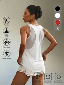 Women's Sporty Vest, Plain Mesh Patchwork Design, Lightweight Breathable Quick-Dry, Sleeveless Top for Fitness Yoga Running Training, Sleeveless Gym Tops